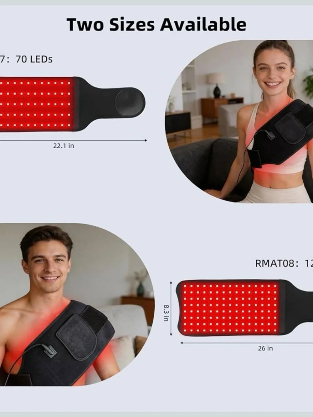 Red light therapy wrap 120 leds dual wavelength adjustable 26”x8” pad
